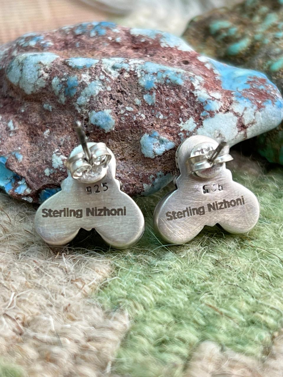 Handmade Sterling Silver Black Onyx Post Studs Earrings "Signed Nizhoni"