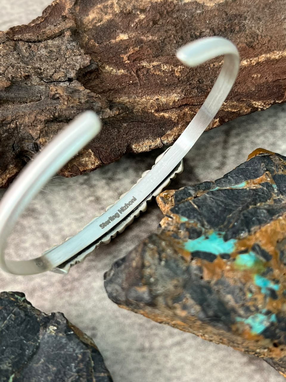 Handmade Sterling Silver Number 8 Turquoise Collection: Cuff Bracelet Signed Nizhoni