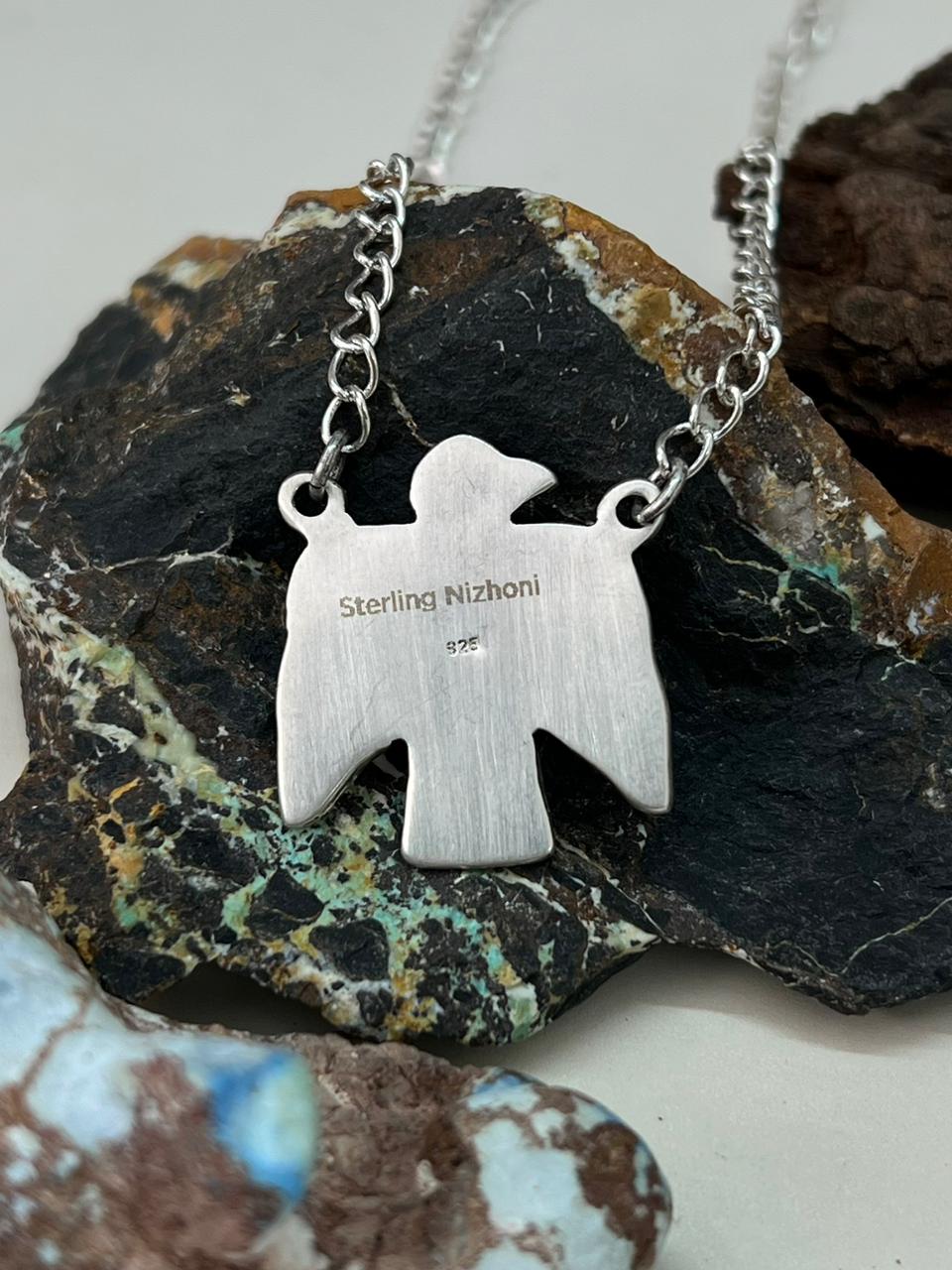 Handmade Sterling Silver Palomino Turquoise Thunder Bird Necklace "Signed Nizhoni"