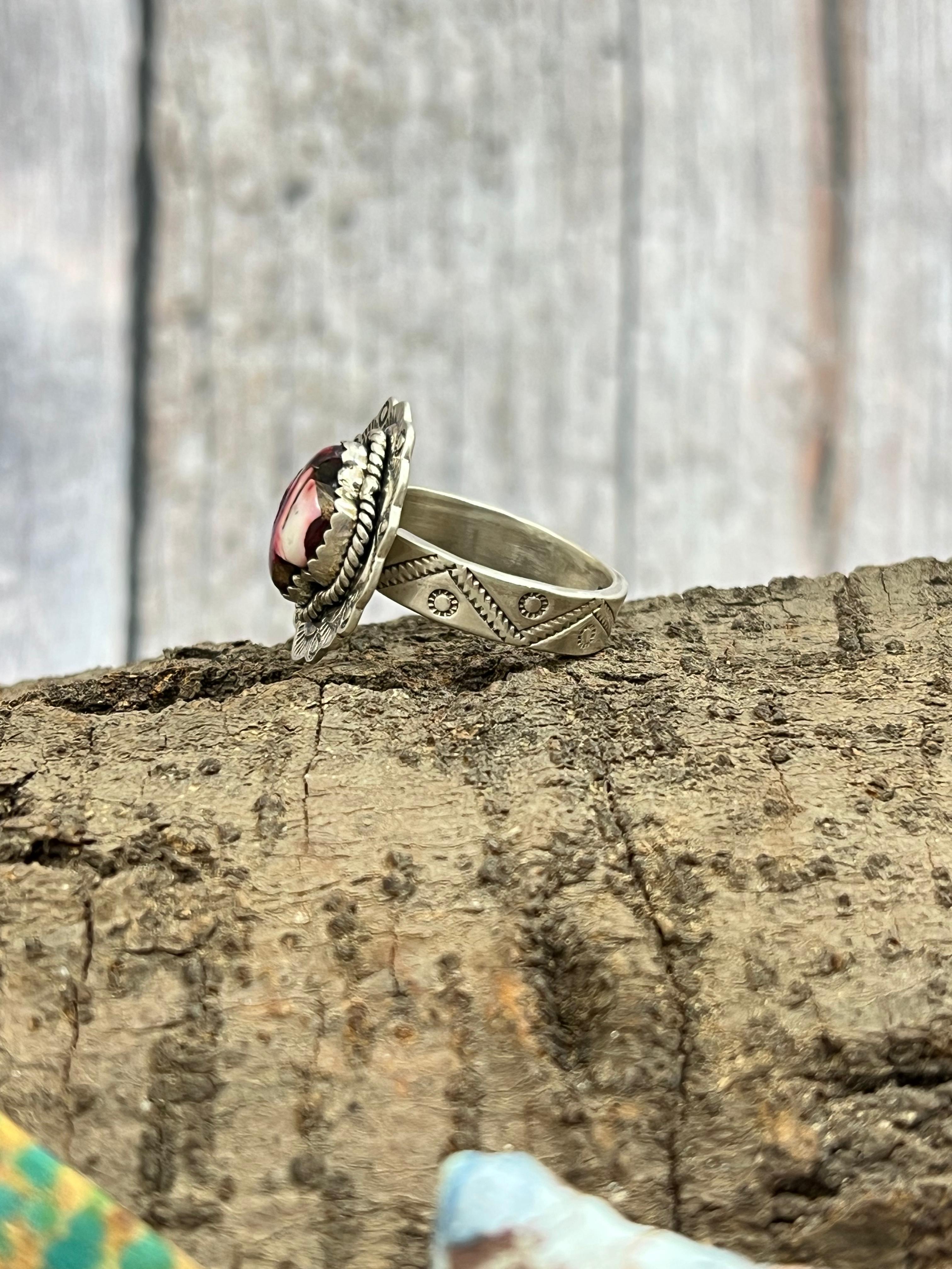 Handmade Sterling Silver Dahlia Rose Adjustable Saguaro Cactus Ring with Signed Nizhoni