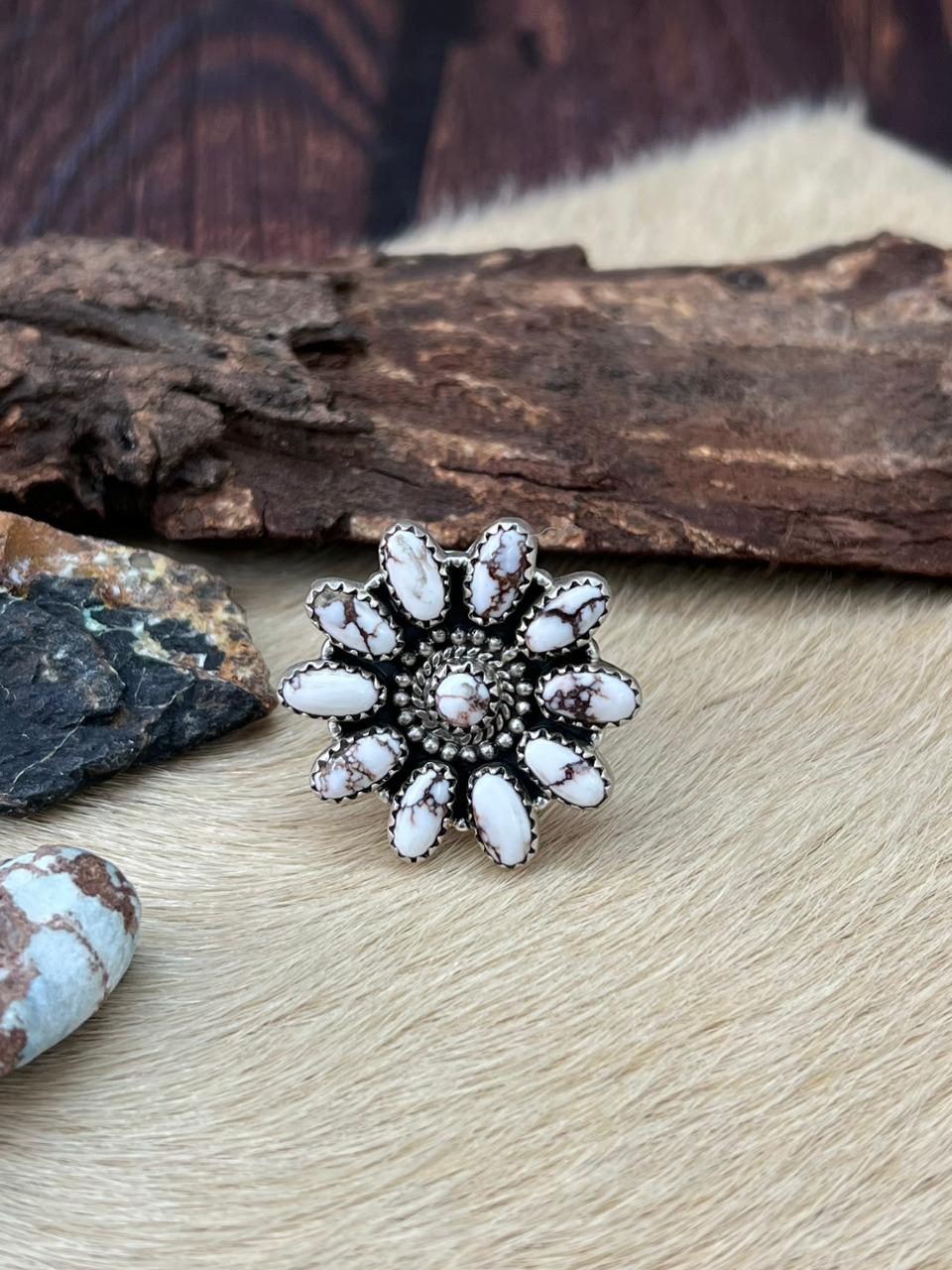 Handmade Sterling Silver Wildhorse Magnesite Adjustable Ring "Signed Nizhoni"