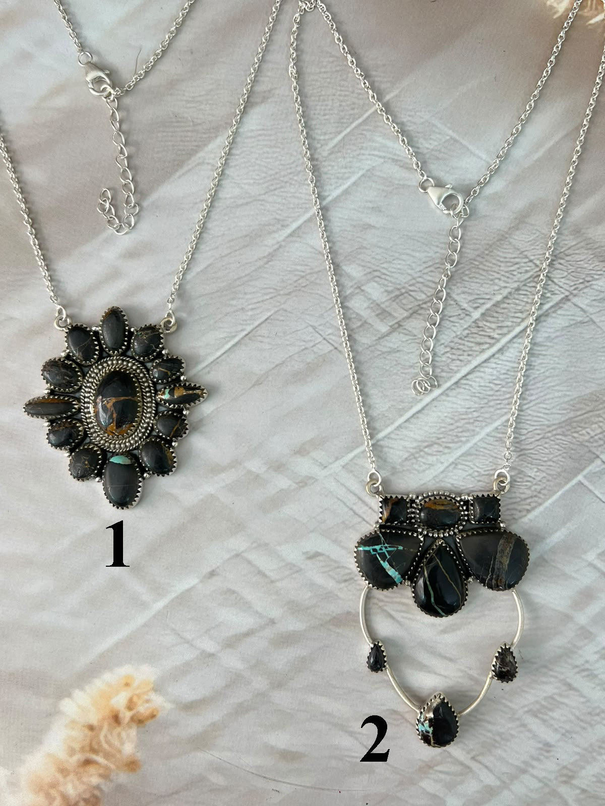 Handmade Sterling Silver Blackjack Turquoise Collection: Necklace Signed Nizhoni