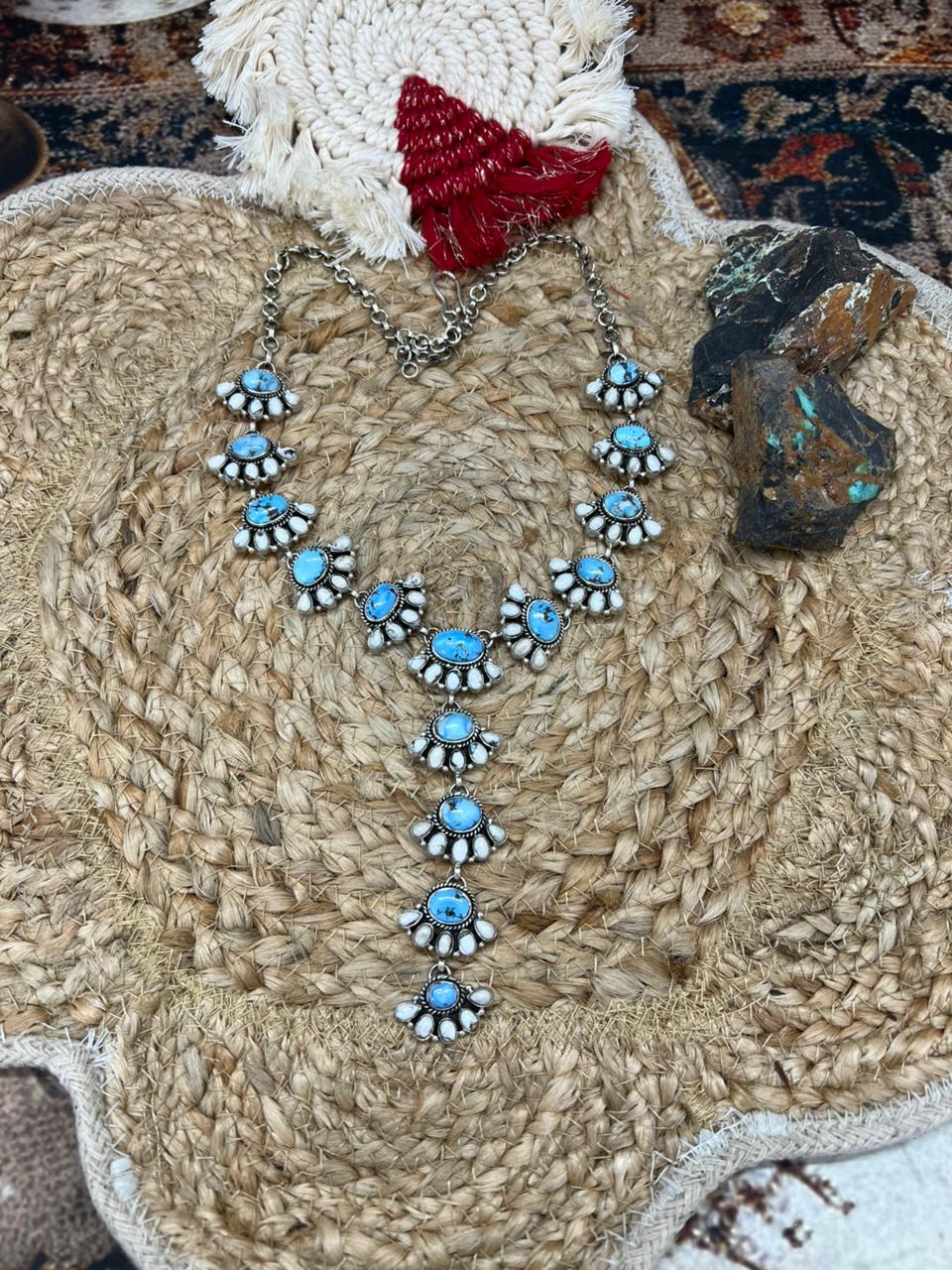 Handmade Sterling Silver Golden Hills with White Collection Necklace "Signed Nizhoni"