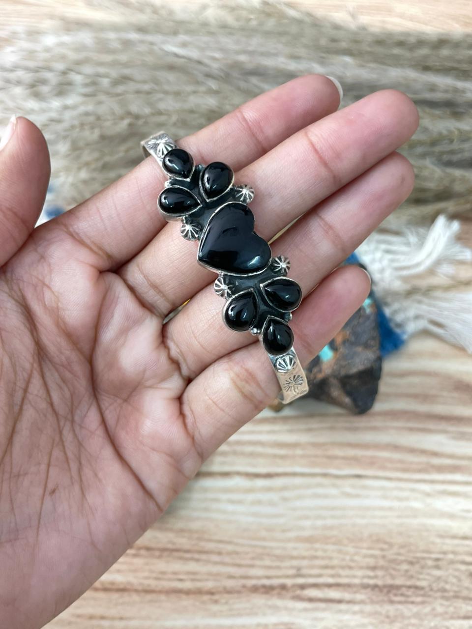 Handmade Sterling Silver Black Onyx Cuff Bracelet "Signed Nizhoni"