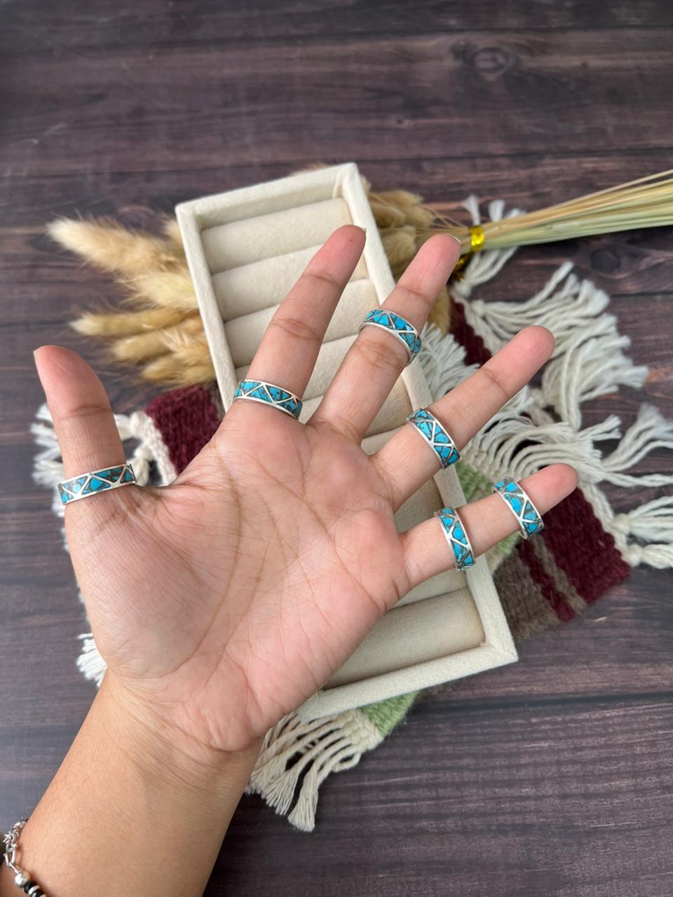 Handmade Sterling Silver Blue Turquoise INLAY BAND Ring "Signed Nizhoni"