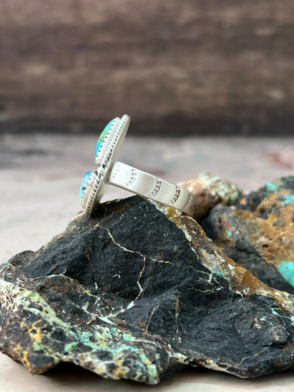Handmade Sterling Silver Sonoran Mountain with Golden Hills Turquoise Adjustable Ring "Signed Nizhoni"