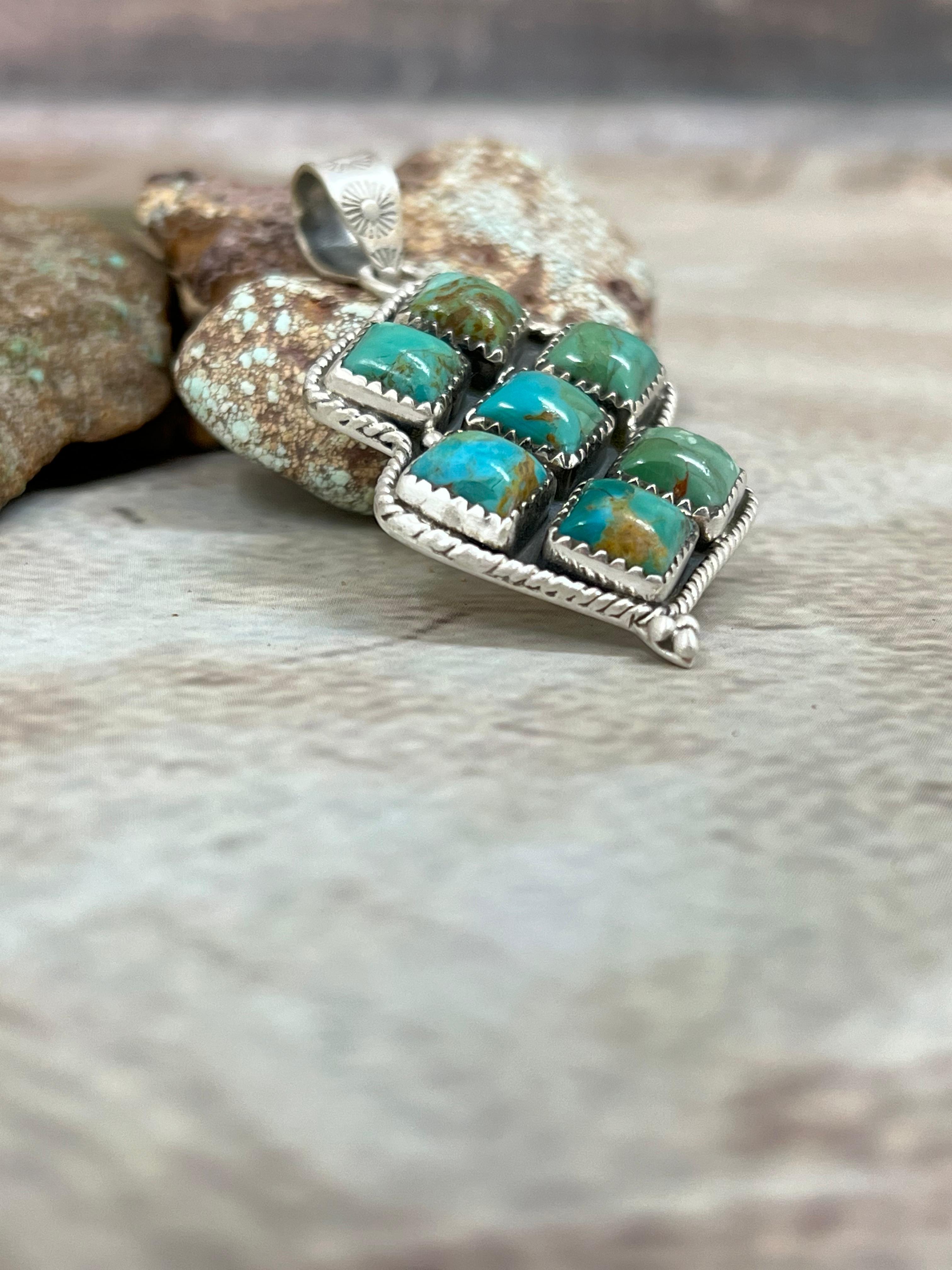 Handmade Sterling Silver Kingman Turquoise Pendant Signed Nizhoni