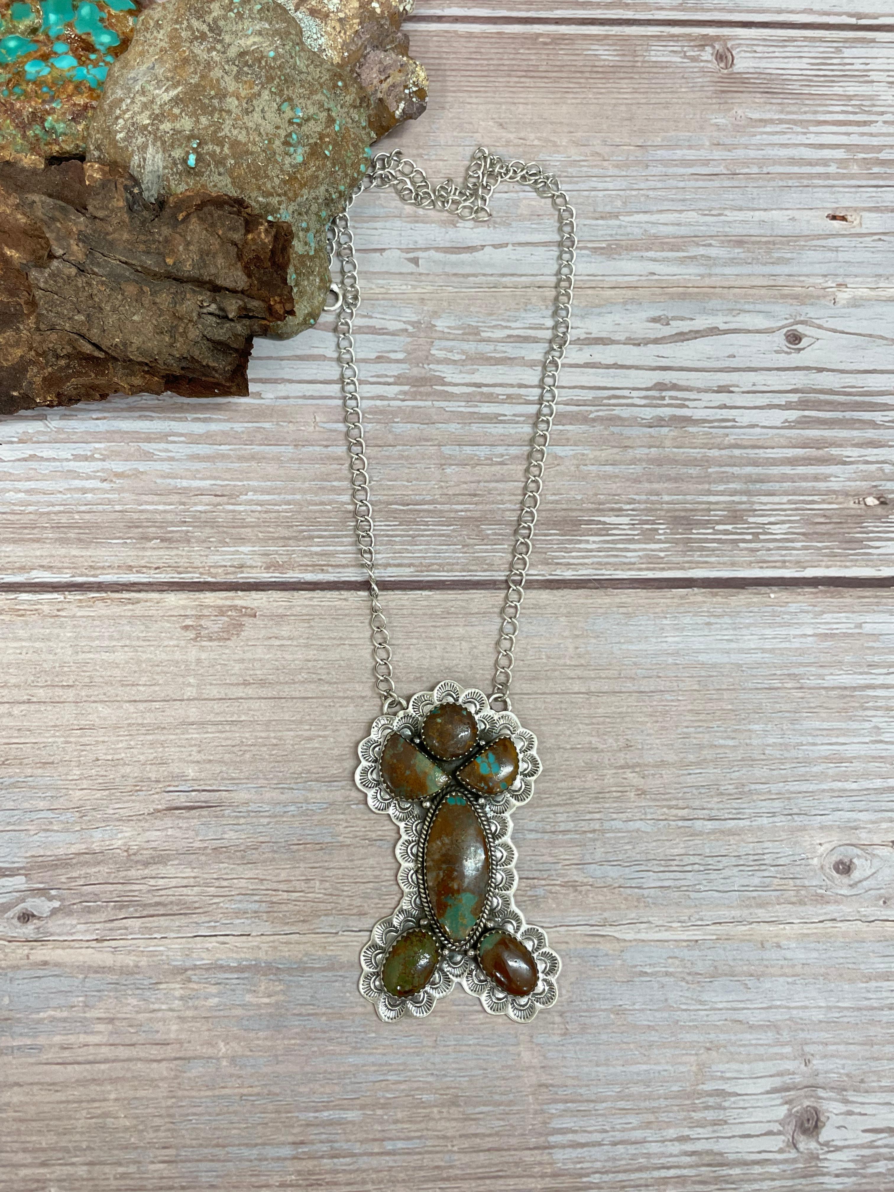 Handmade Sterling Silver Old Stock Royston Turquoise Necklace Signed Nizhoni