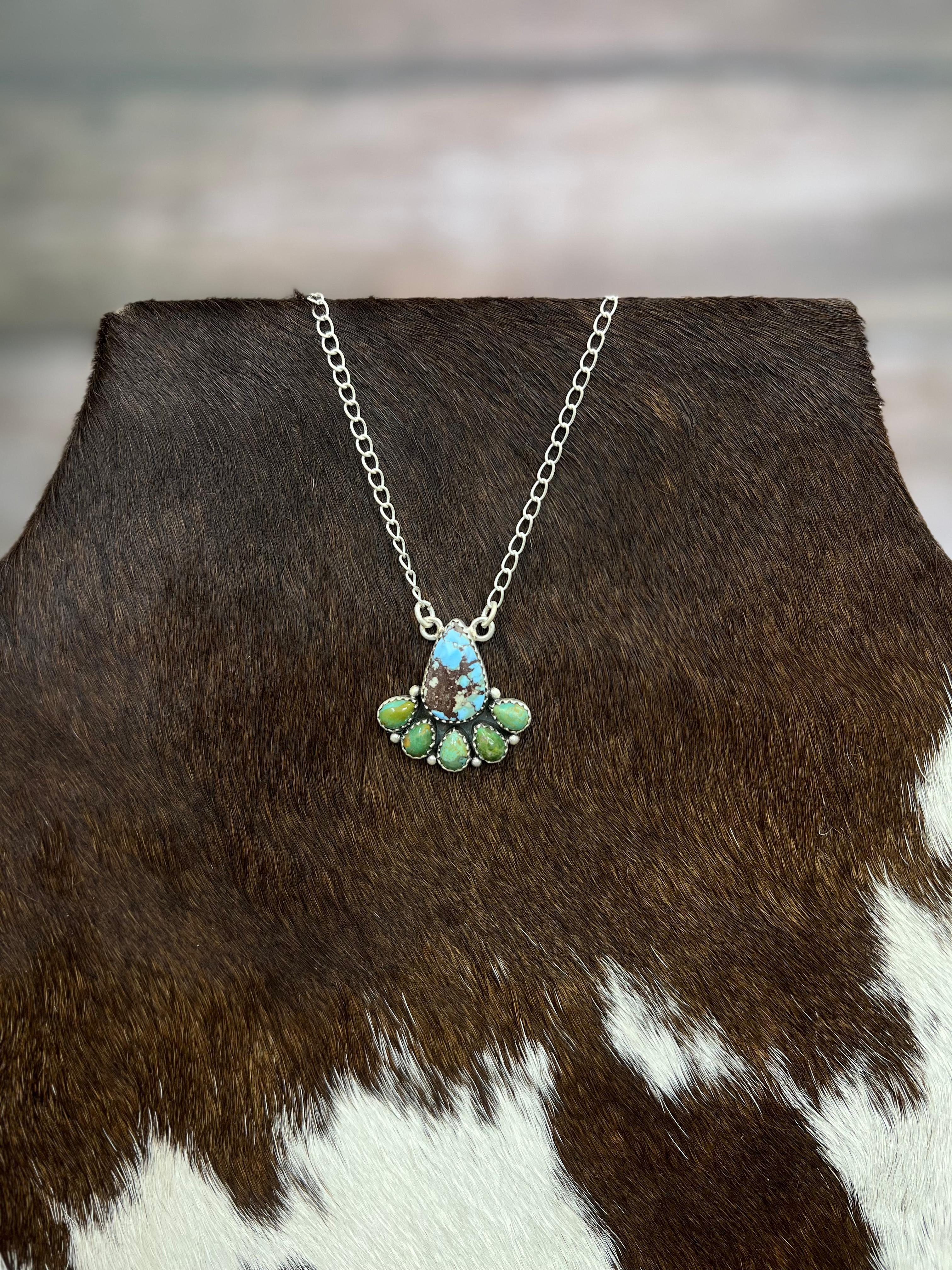 Handmade Sterling Silver Golden Hill with Kingman Turquoise Necklace with Signed Nizhoni