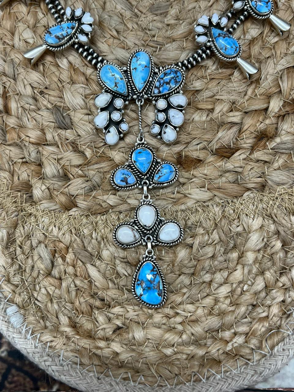 Handmade Sterling Silver Golden Hills with White Collection Beaded Necklace "Signed Nizhoni"