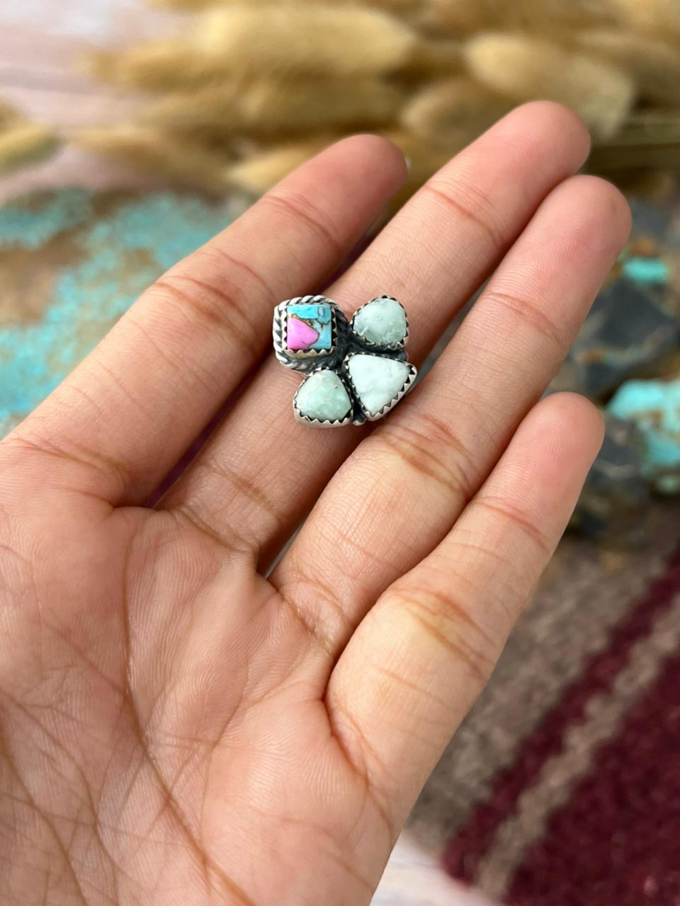 Handmade Sterling Silver Cotton Candy with Paloma Adjusatble Ring "Signed Nizhoni"