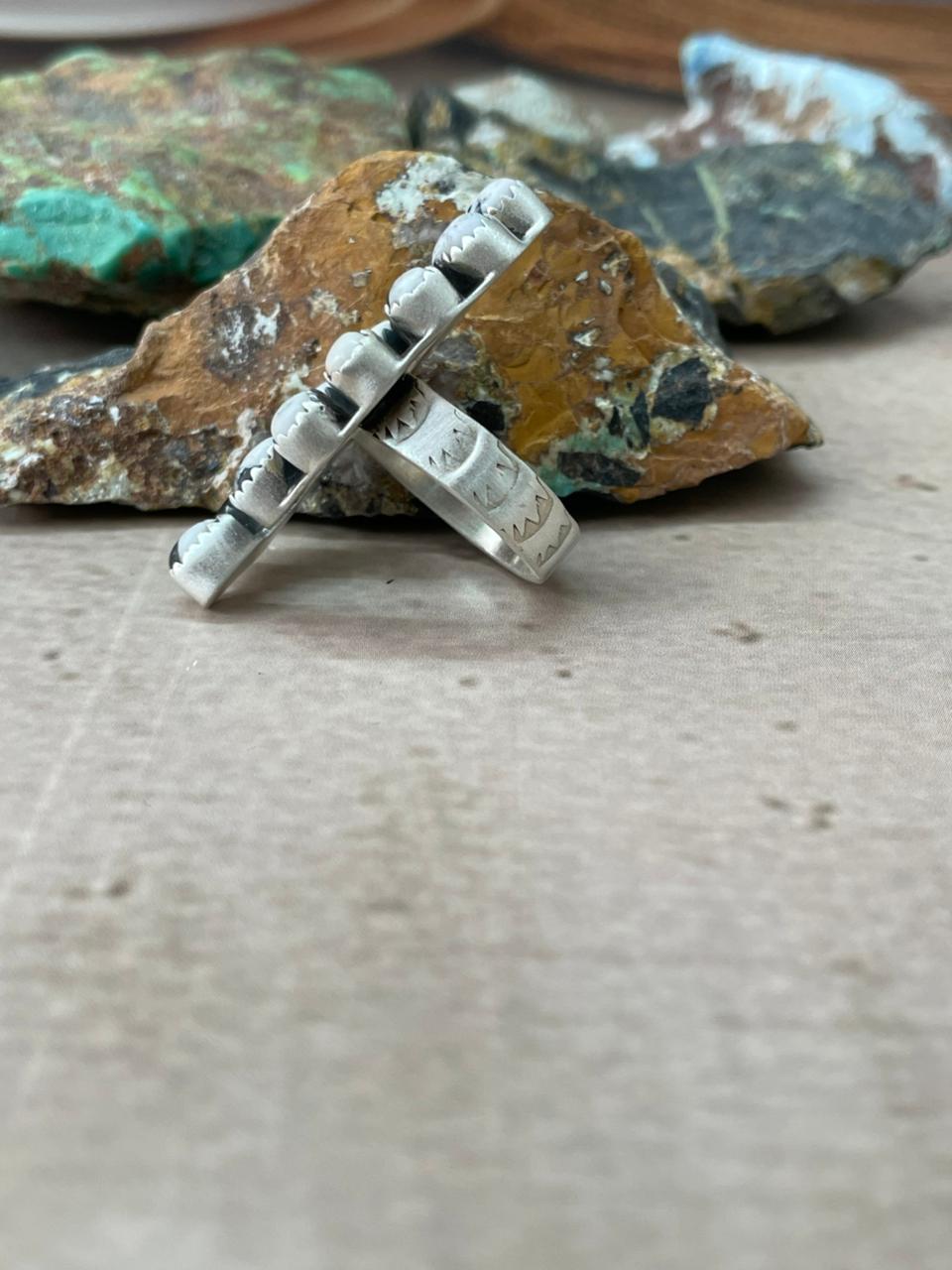 Handmade Sterling Silver White Buffalo Adjustable Ring "Signed Nizhoni"