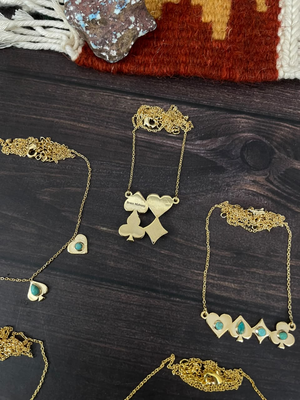 “The Golden Collection” Handmade Gold-Plated Kingman Turquoise Playing Card Necklace Signed Nizhoni