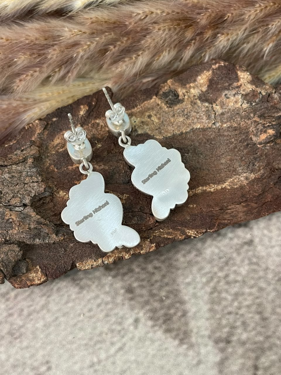 Handmade Sterling Silver Number 8 Turquoise Collection: Post Dangle Earrings Signed Nizhoni