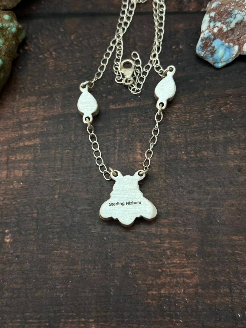 Handmade Sterling Silver Number 8 Turquoise Necklace "Signed Nizhoni"