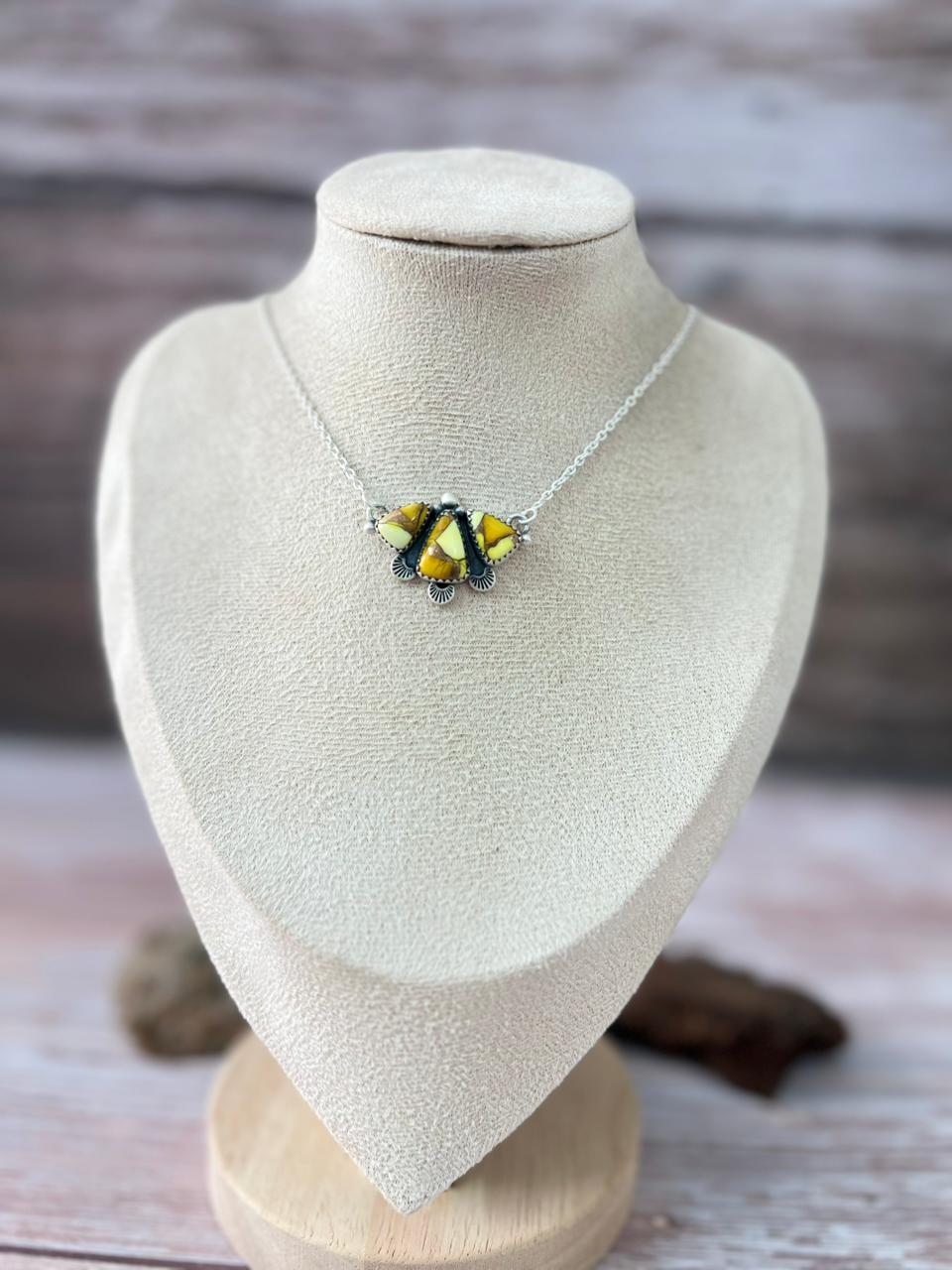 Handmade Sterling Silver Honey Dahlia Necklace with Signed Nizhoni