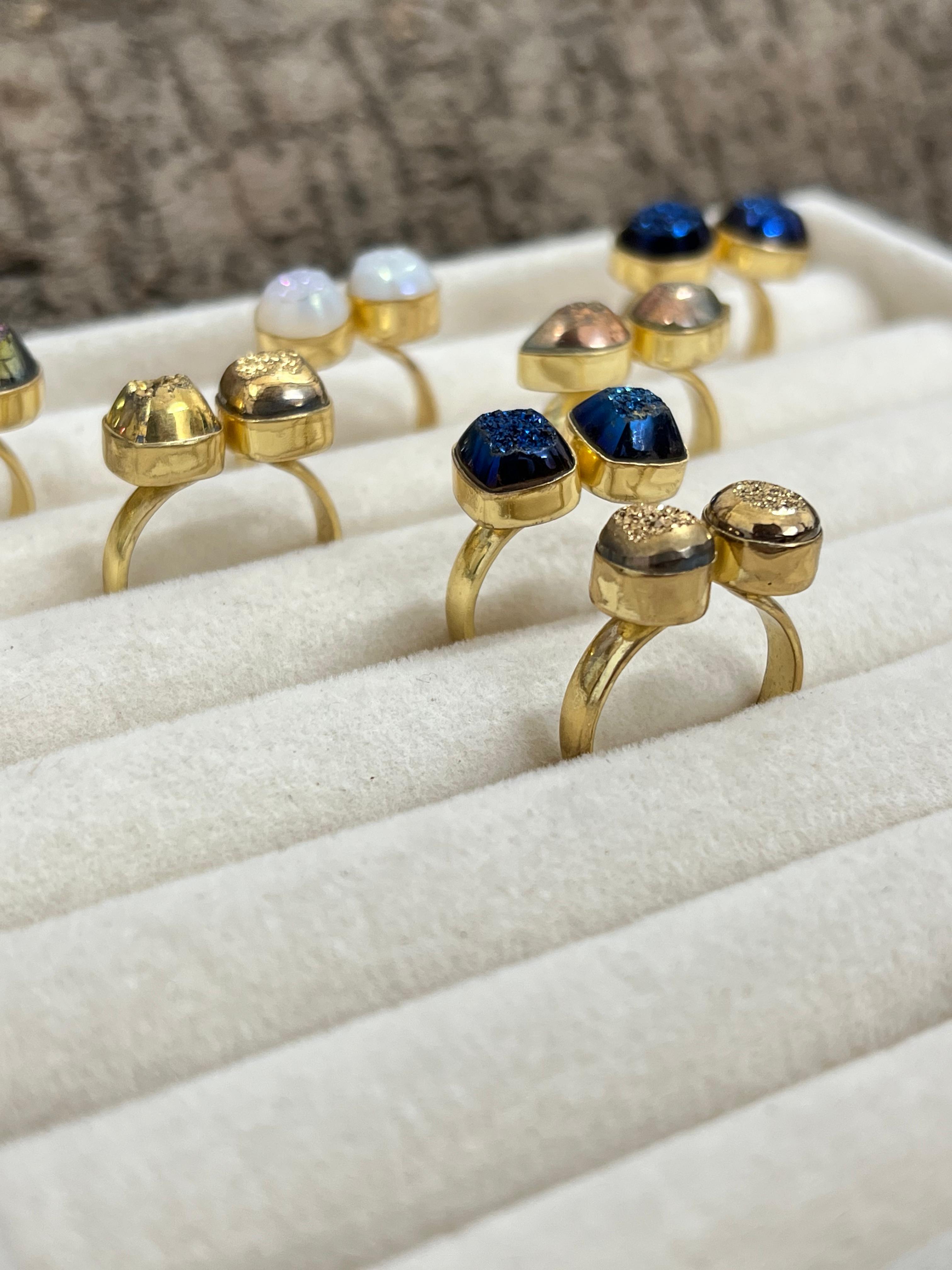 “The Boho Collection” Handmade Natural 2 Stone Druzy Adjustable Ring