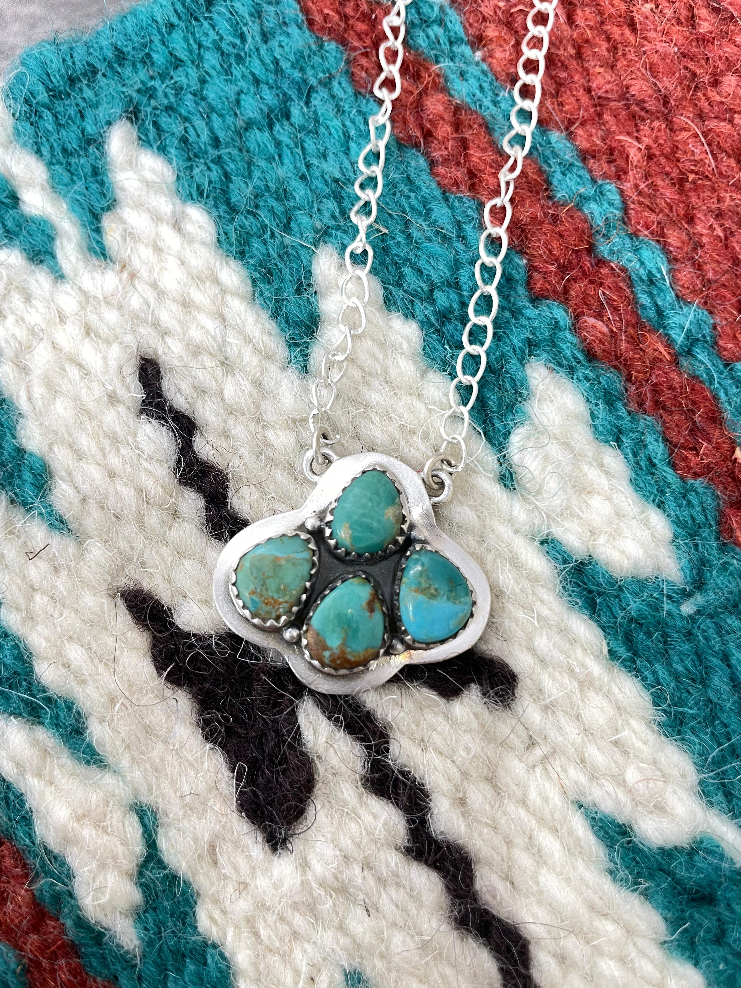 Handmade Sterling Silver Kingman Turquoise Necklace with Signed Nizhoni