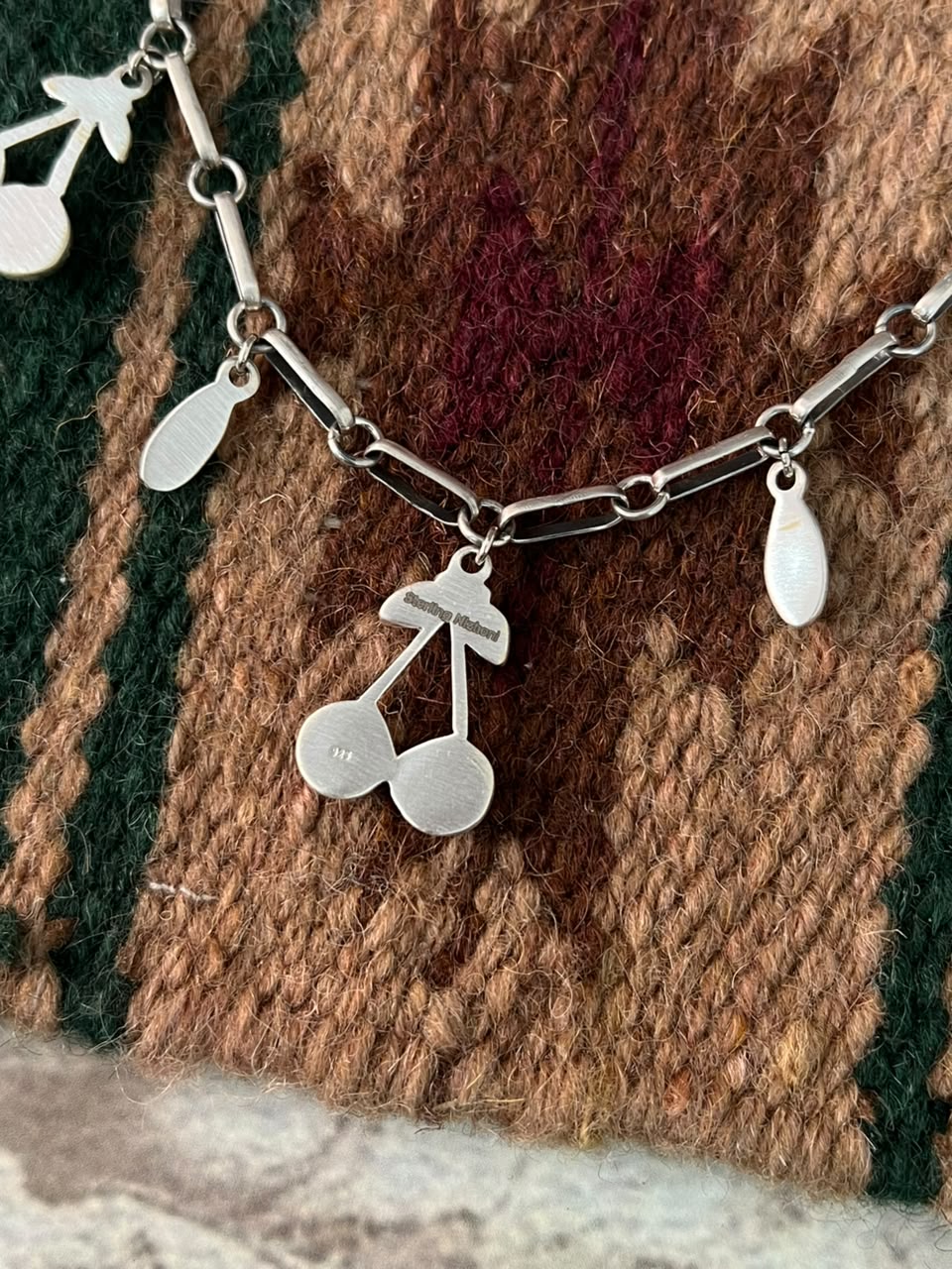 Handmade Sterling Silver Rosarita with Kingman Turquoise Cherry Necklace Signed Nizhoni