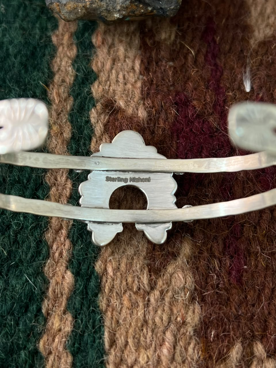 Handmade Sterling Silver Sonoran Mountain Turquoise with Bumblebee and White Buffalo Spring Collection: Naja Cuff Bracelet Signed Nizhoni