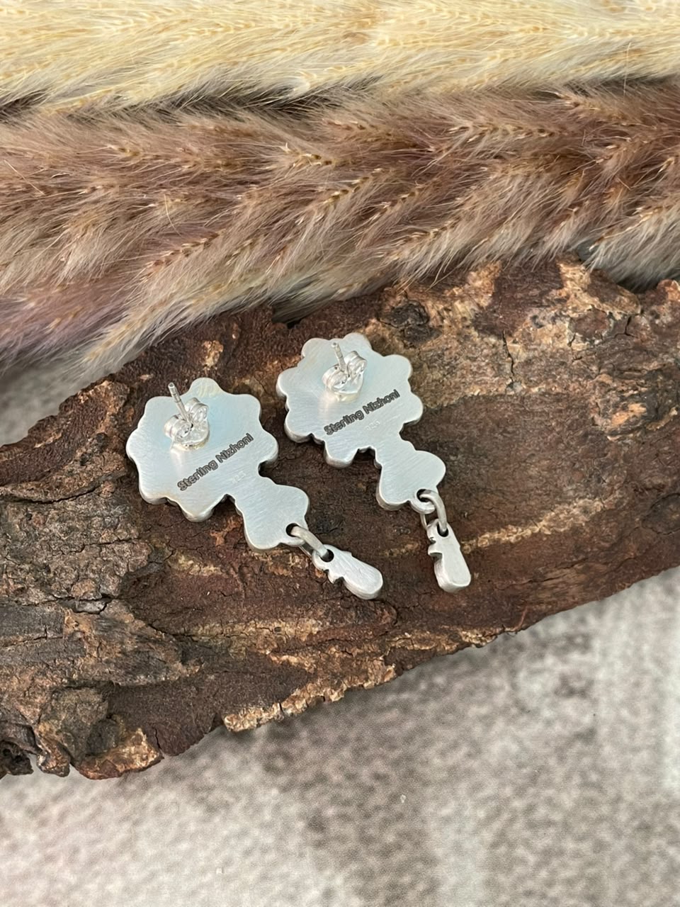 Handmade Sterling Silver Cotton Candy Post Dangle Earrings Signed Nizhoni