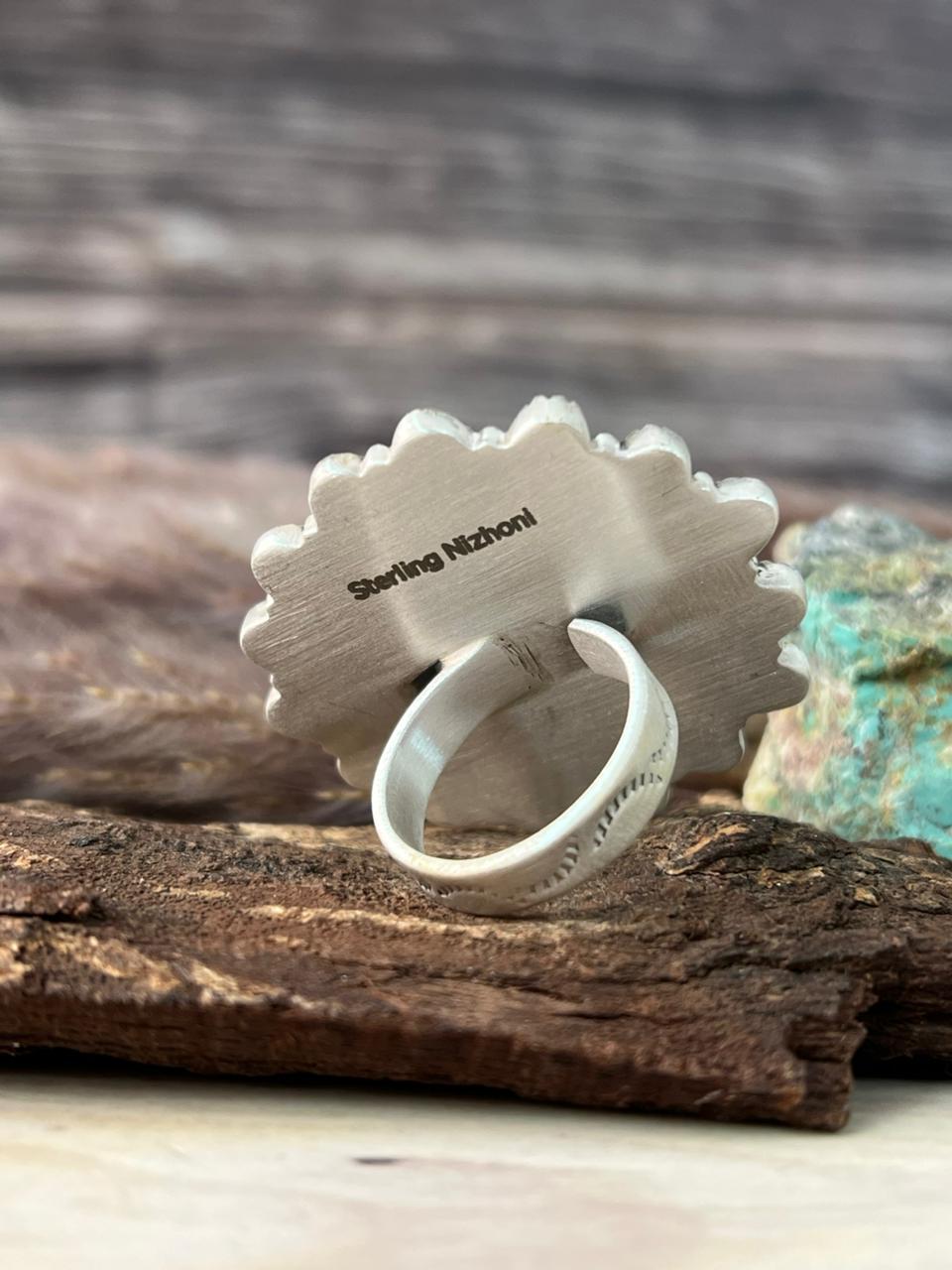 Handmade Sterling Silver White Buffalo Adjustable Ring Signed Nizhoni