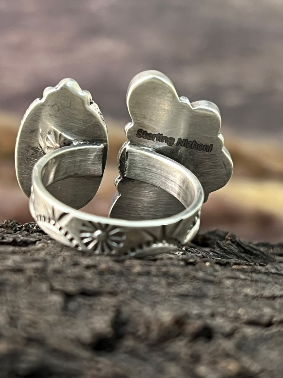 Handmade Sterling Silver Sonoran Mountain Turquoise with Bumblebee and White Buffalo Spring Collection: Adjustable Ring Signed Nizhoni