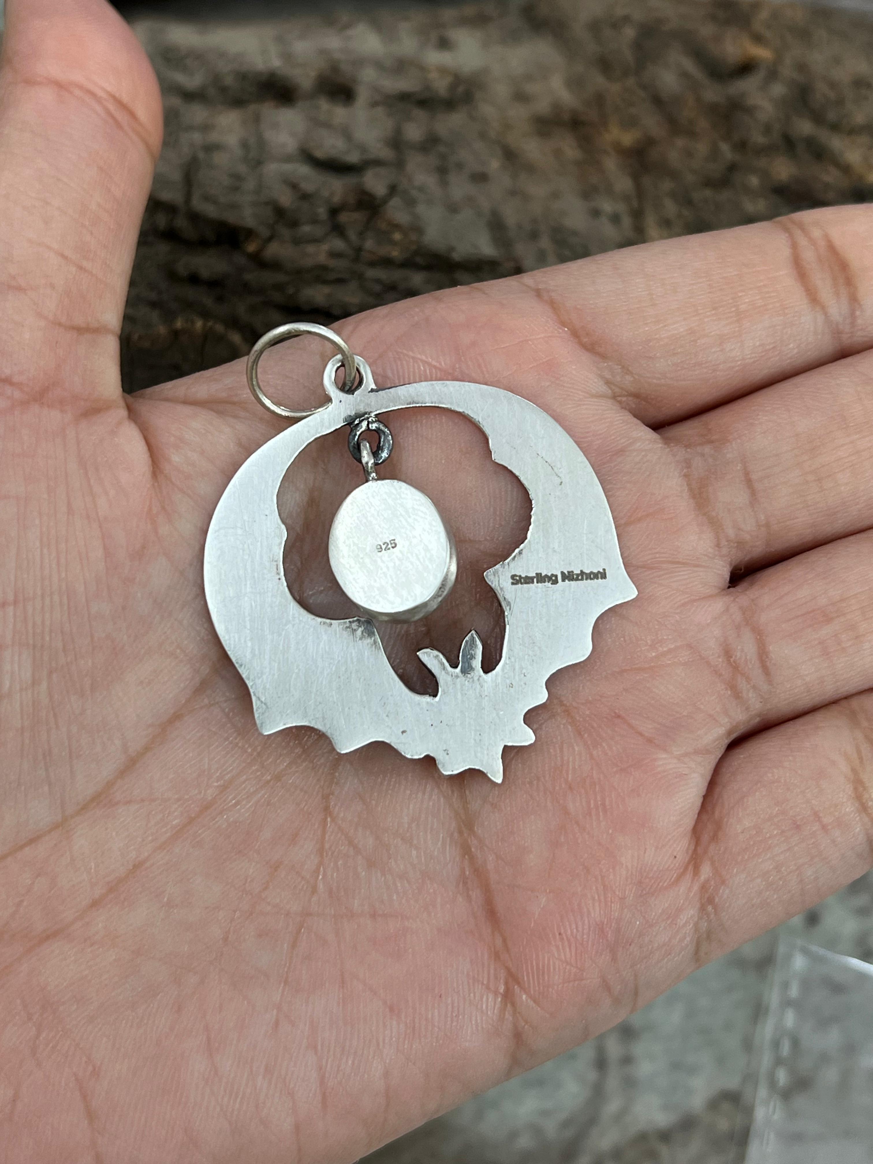 "Halloween Collection" Handmade Sterling Silver Black Onyx Bat Pendant with Signed Nizhoni