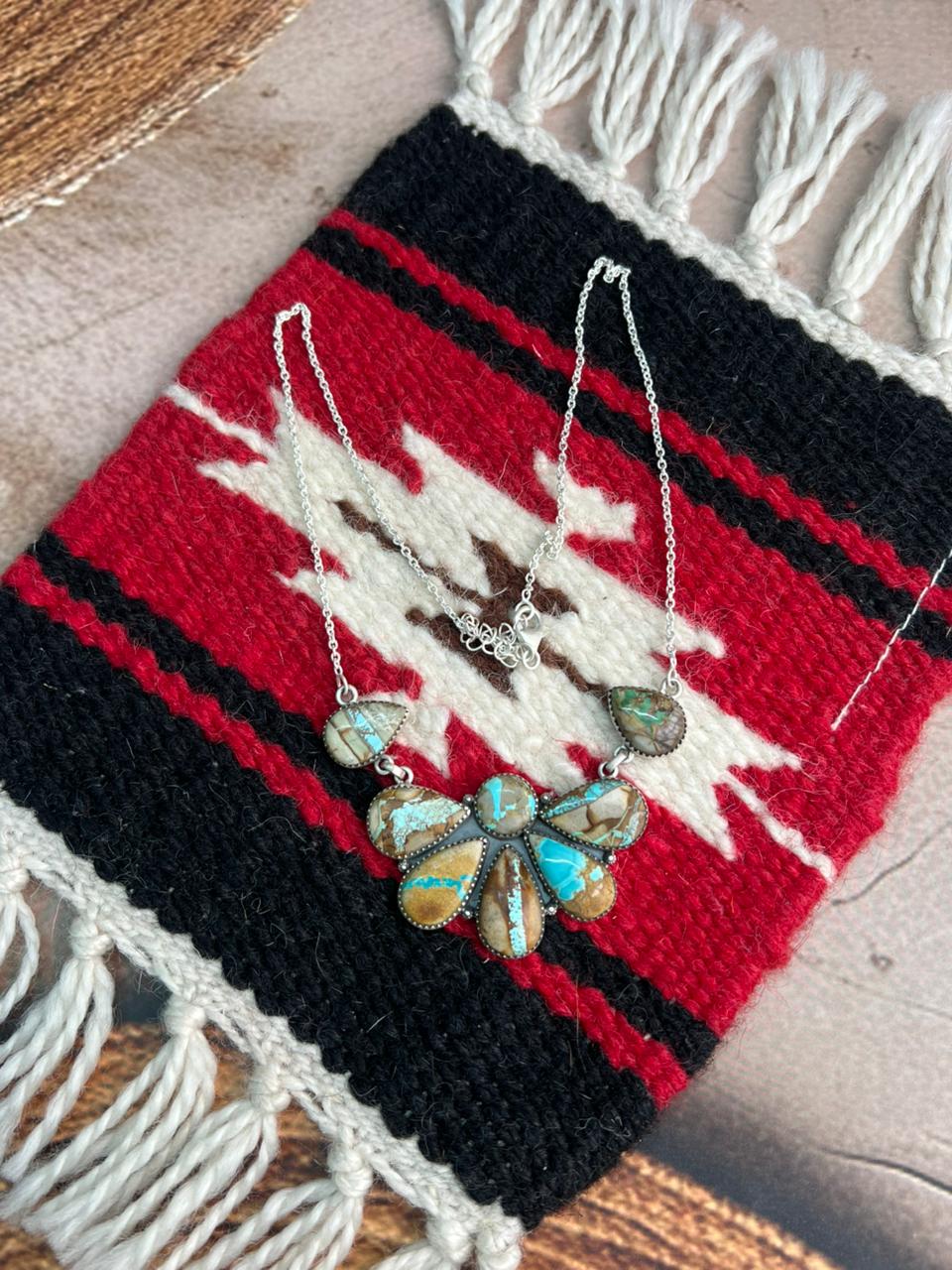 Handmade Sterling Silver Royston Ribbon Turquoise Necklace "Signed Nizhoni"