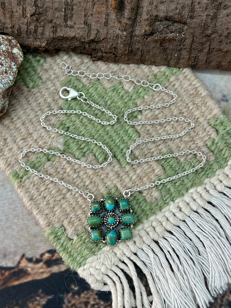 Handmade Sterling Silver Kingman Turquoise Necklace "Signed Nizhoni"