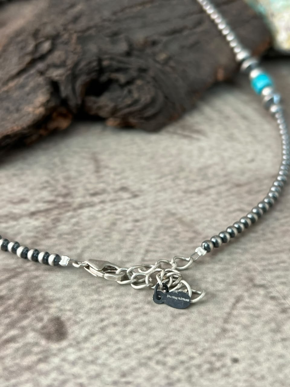 Handmade Sterling Silver Kingman Turquoise Beaded Necklace Signed Nizhoni