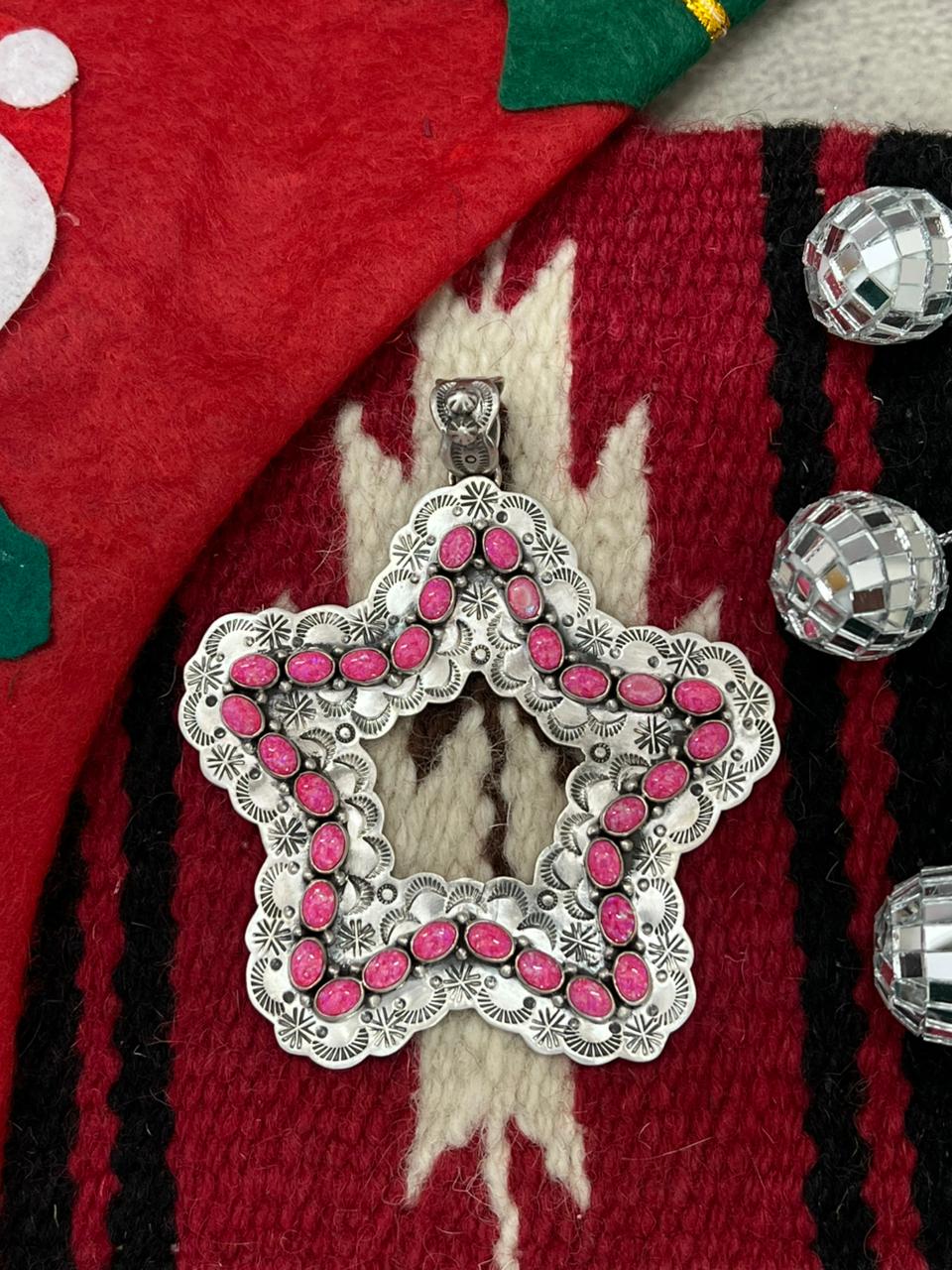 "Christmas Collection" Handmade Sterling Silver Hot Pink Star Pendant "Signed Nizhoni"