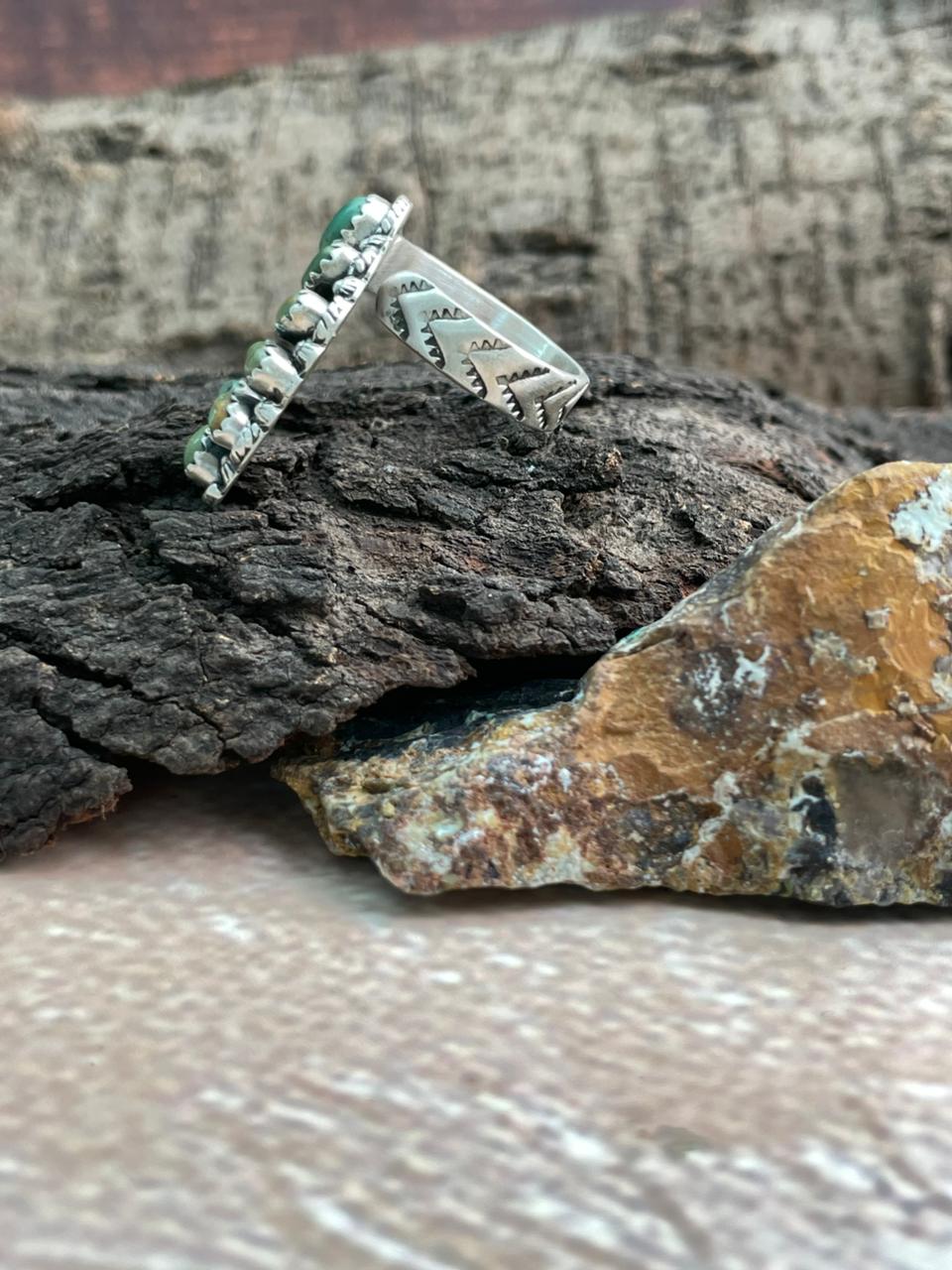 Handmade Sterling Silver Kingman Turquoise Naja Adjustable Ring "Signed Nizhoni"