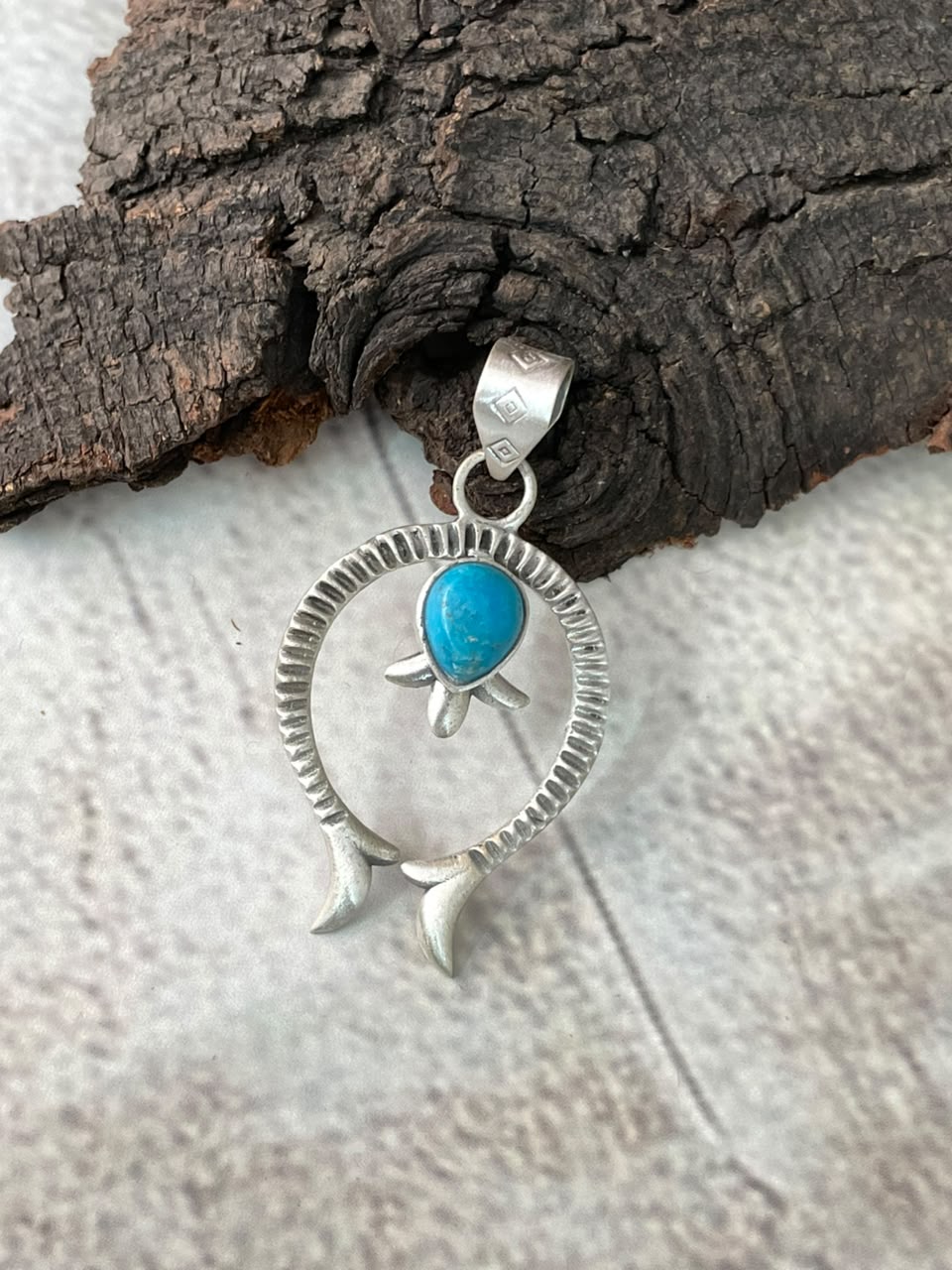 Handmade Sterling Silver Kingman Turquoise Naja Pendant Signed Nizhoni (6)