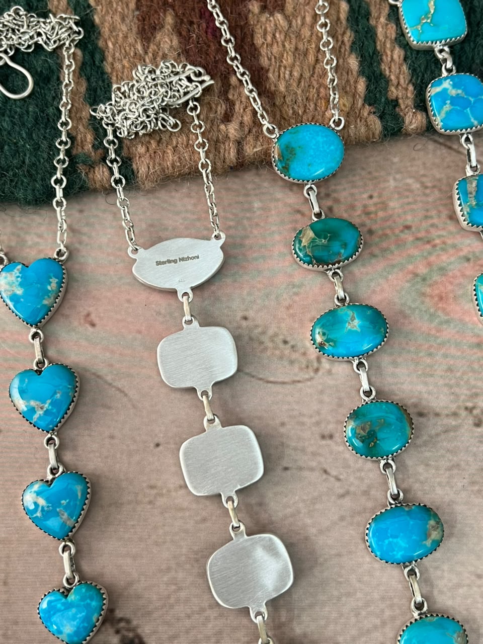 Handmade Sterling Silver Hardy Pit Collection: Drop Necklace Signed Nizhoni