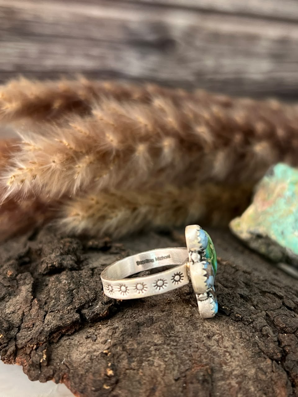Handmade Sterling Silver Golden Hills with Sonoran Mountain Turquoise Adjustable Ring Signed Nizhoni