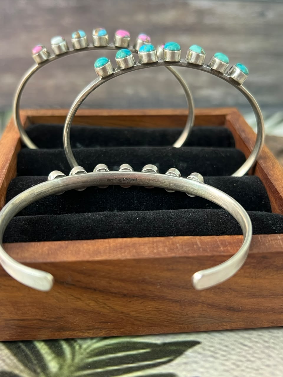Handmade Sterling Silver Cotton Candy, Kingman Turquoise and White Buffalo Cuff Bracelet Signed Nizhoni