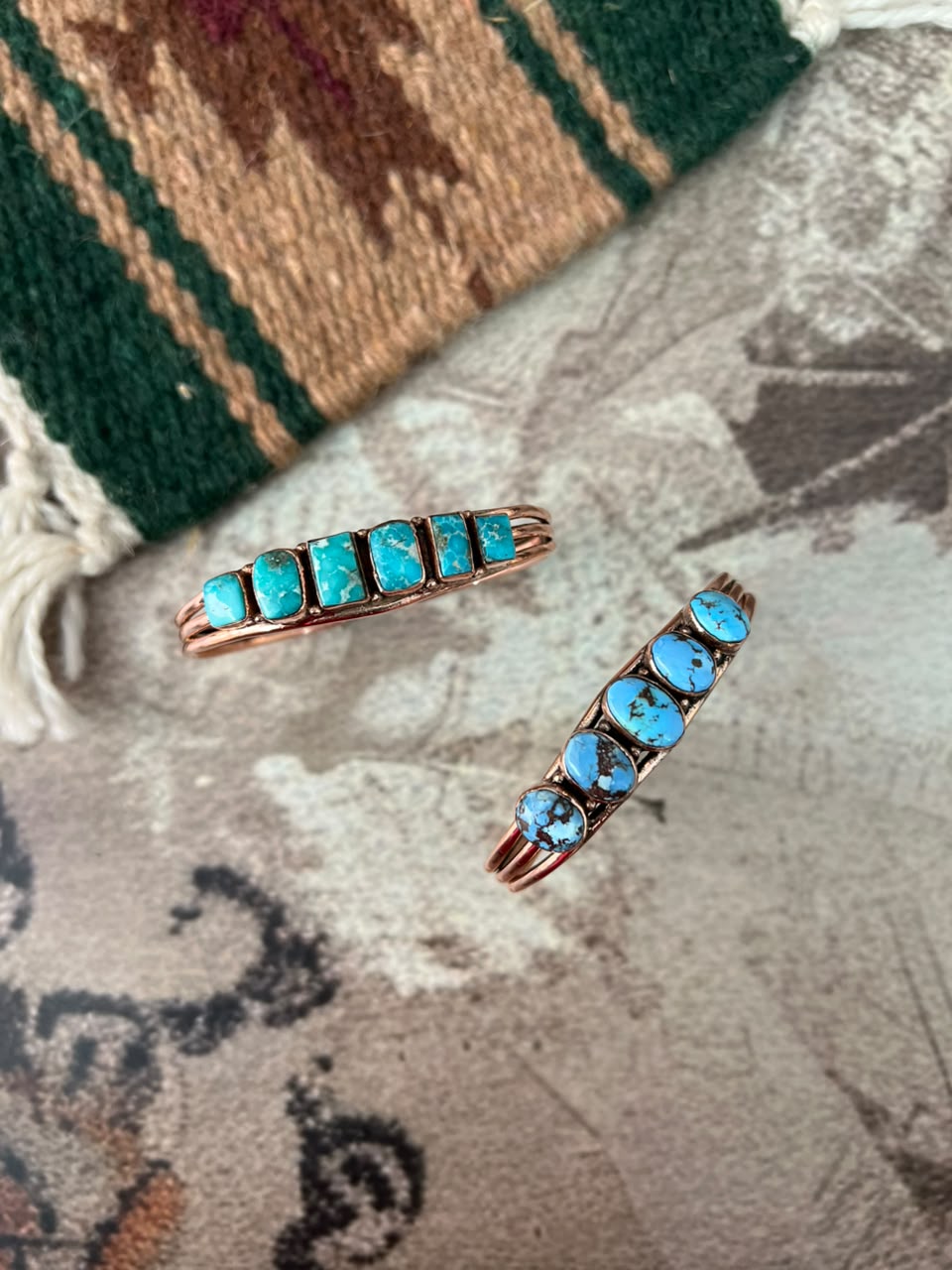 Handmade Golden Hills and White Water Turquoise Copper Collection: Cuff Bracelet