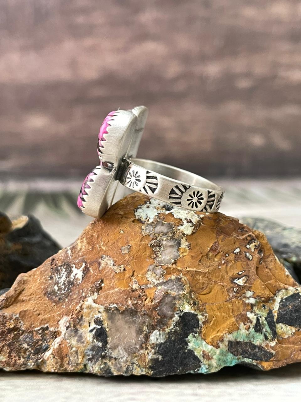 Handmade Sterling Silver Cherry Blossom Adjustable Ring "Signed Nizhoni"