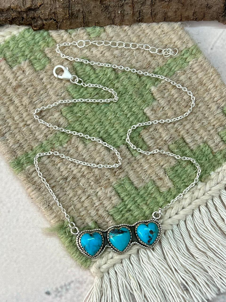 Handmade Sterling Silver Arizona Turquoise Heart Necklace "Signed Nizhoni"