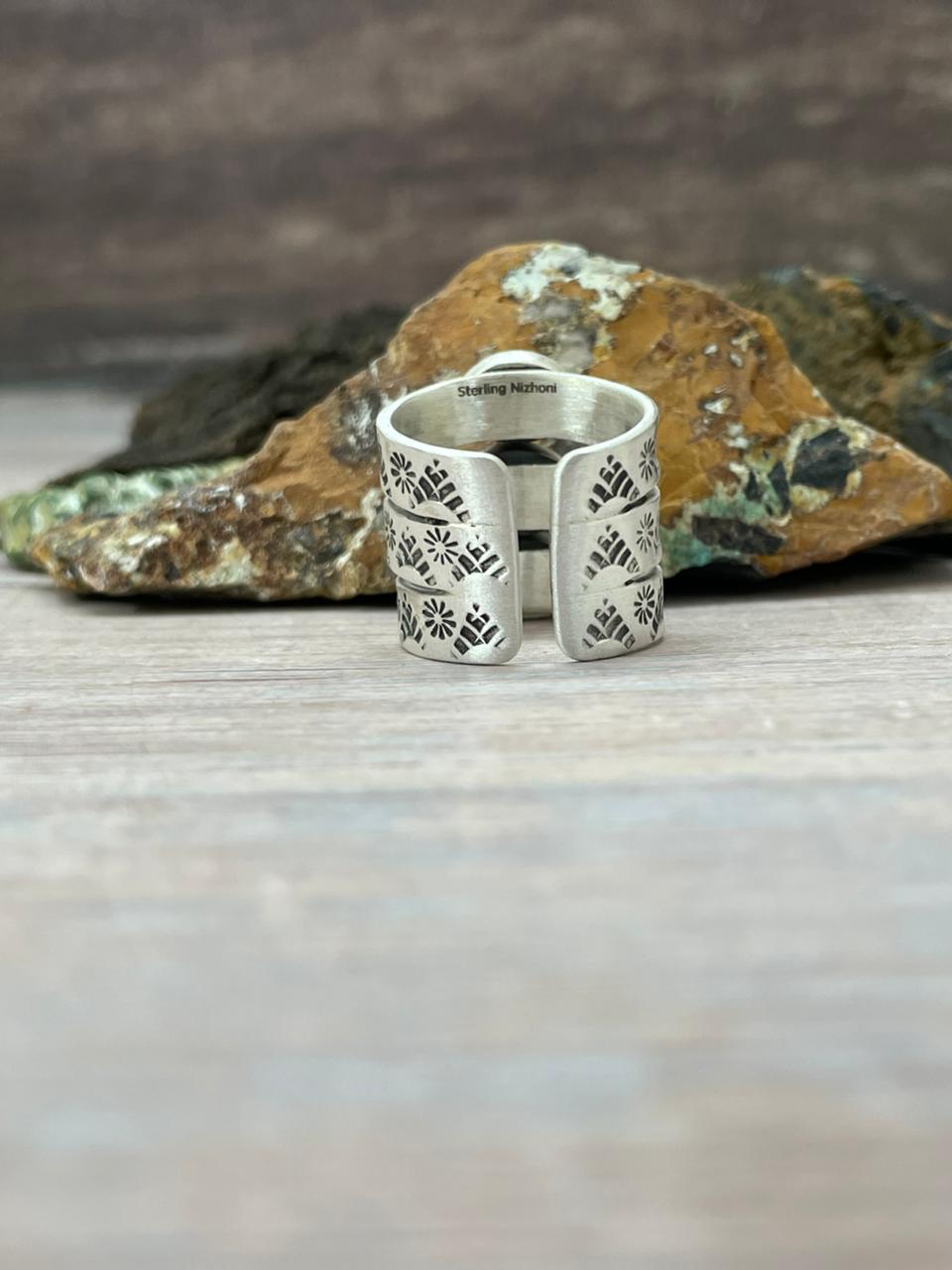 Handmade Sterling Silver Kingman Turquoise Adjustable Ring "Signed Nizhoni"