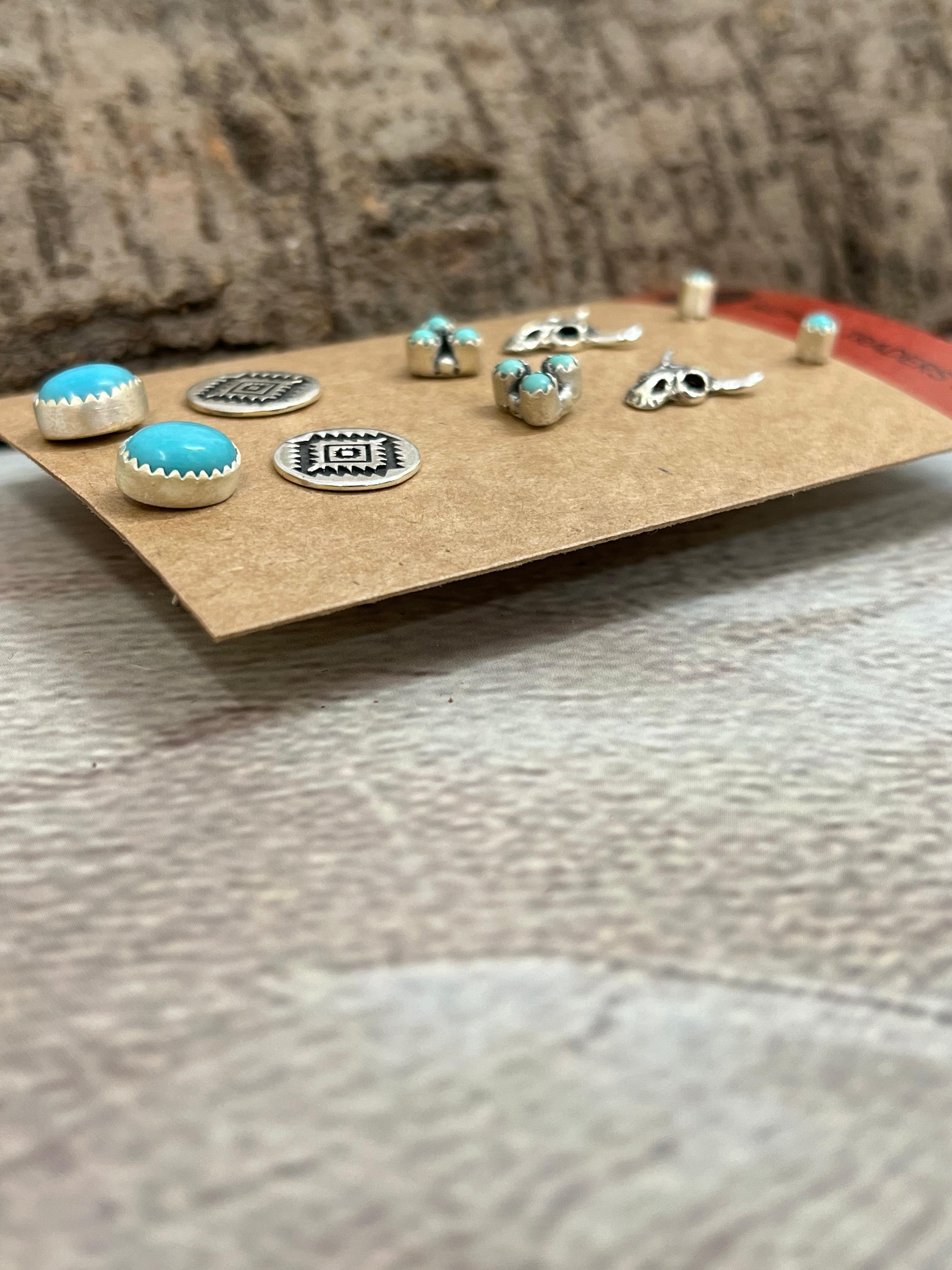 Handmade Sterling Silver with Rodeo Kingman Post Studs with Signed Nizhoni
