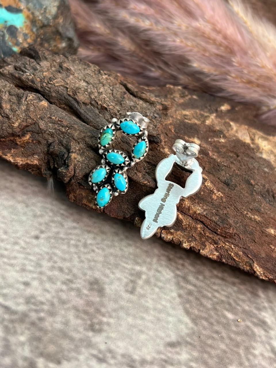 Handmade Sterling Silver Kingman Turquoise Post Studs Earrings Signed Nizhoni