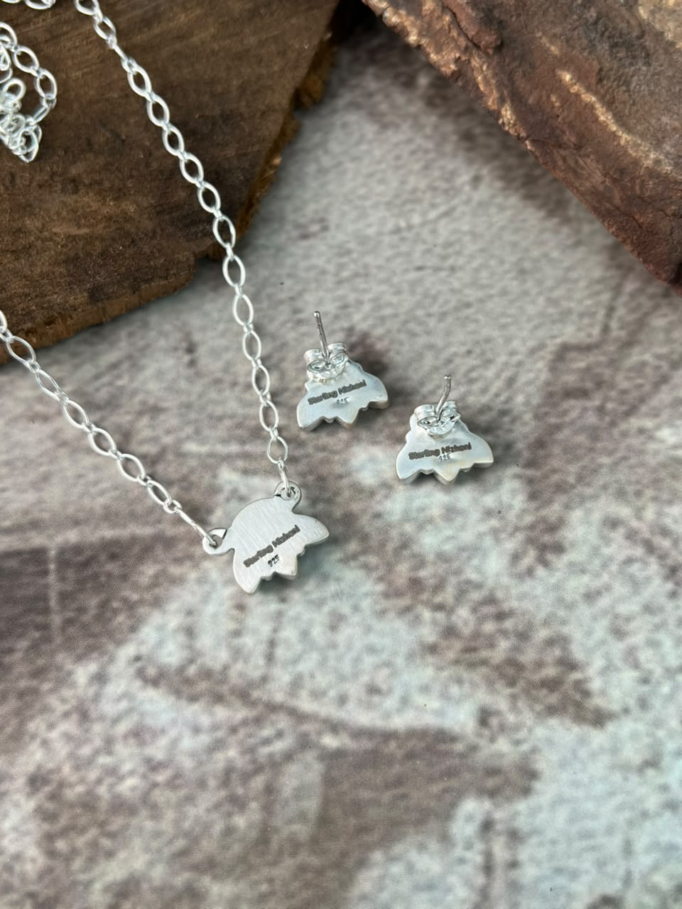 Handmade Sterling Silver White Buffalo Necklace and Earrings Set Signed Nizhoni