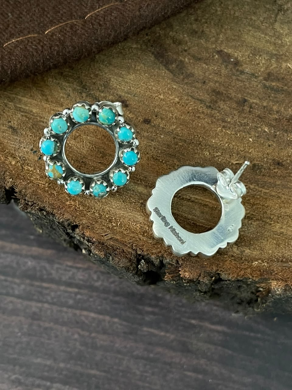 Handmade Sterling Silver Kingman Turquoise Post Studs Earrings Signed Nizhoni