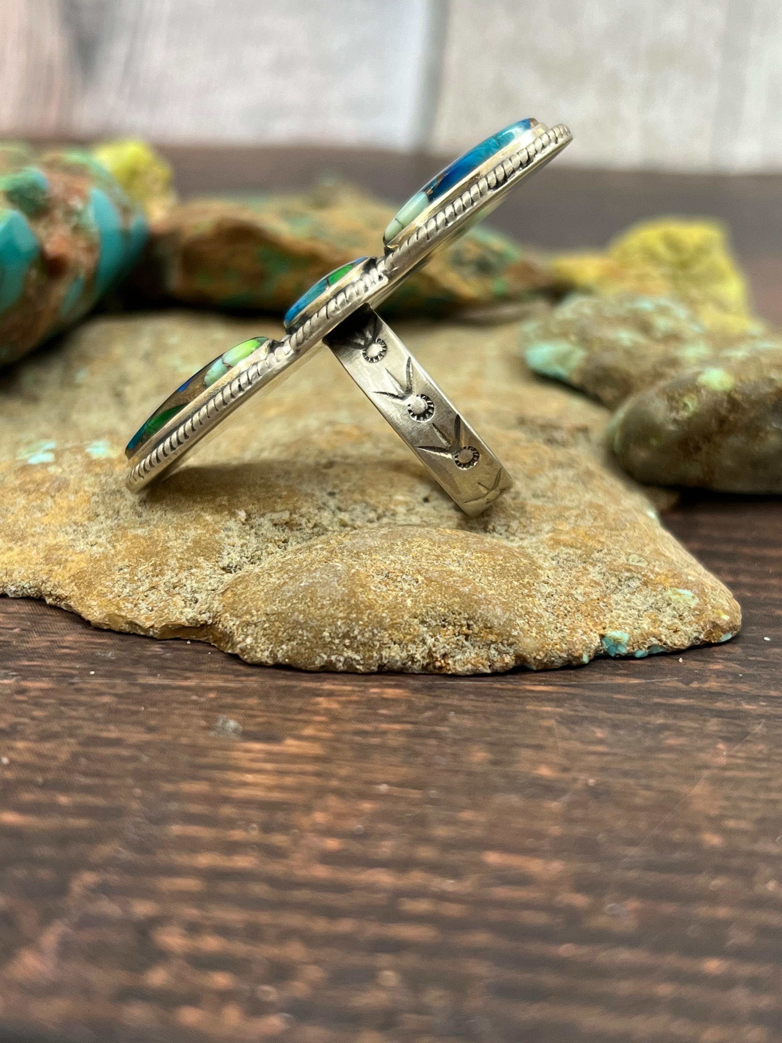 Handmade Sterling Silver Peacock Dahlia Adjustable Ring with Signed Nizhoni