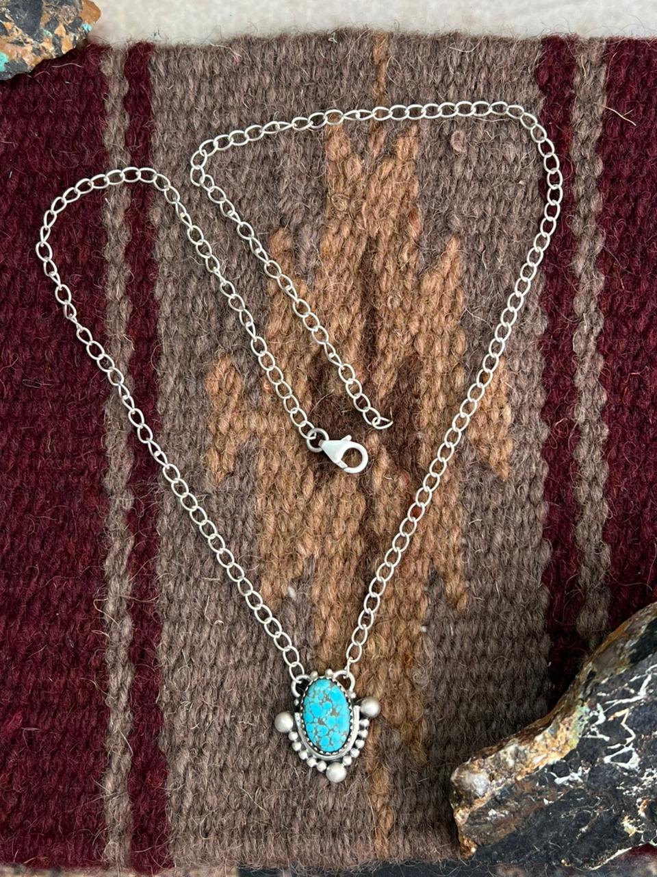 Handmade Sterling Silver Number 8 Turquoise Necklace "Signed Nizhoni"