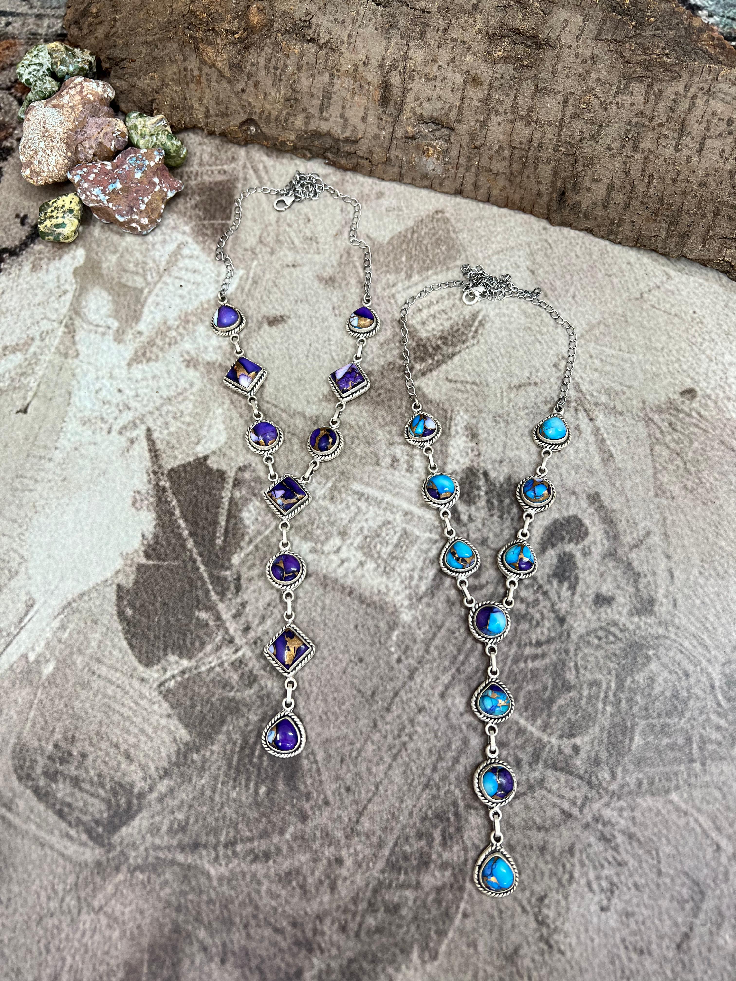 Handmade Sterling Silver Purple Ice Rose Dahlia, Purple Blue Ice Rose Dahlia Necklace, Signed Nizhoni