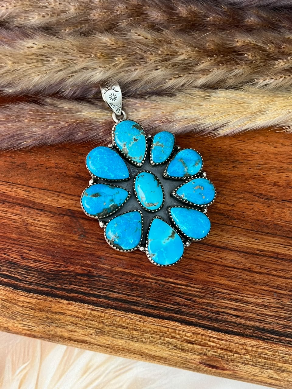 Handmade Sterling Silver Blue Kingman Turquoise Pendant Signed Nizhoni