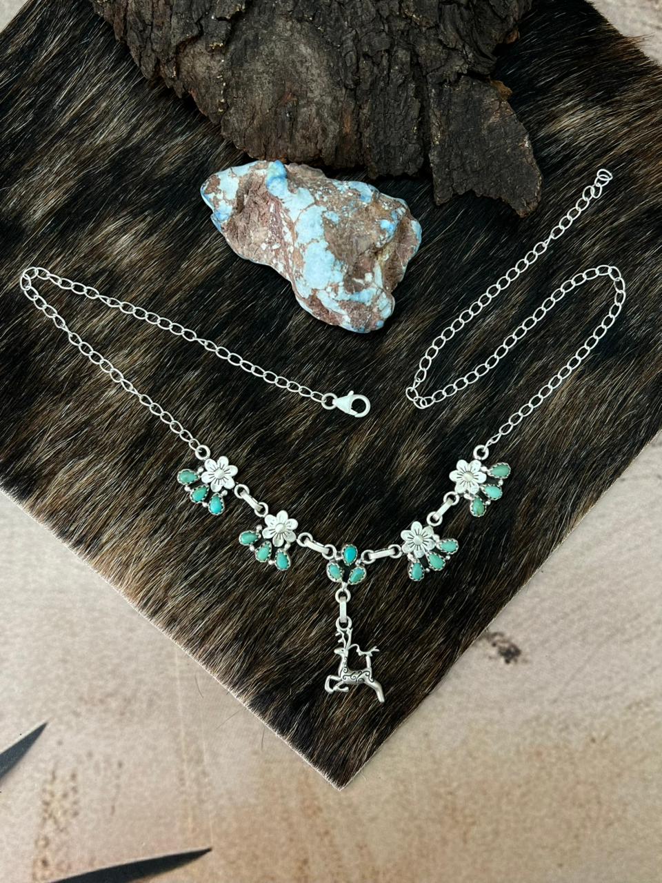 Handmade Sterling Silver Kingman Turquoise Necklace "Signed Nizhoni"